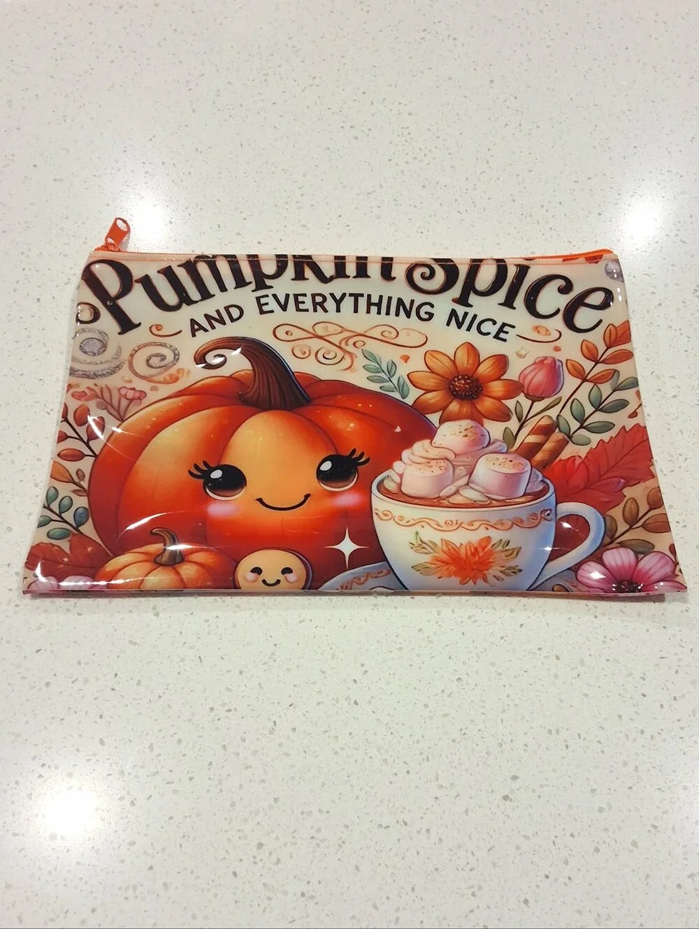 Cute Pumpkin Spice Fall Waterproof Zipper Pouch Cosmetic Bag Travel Pouch Autumn